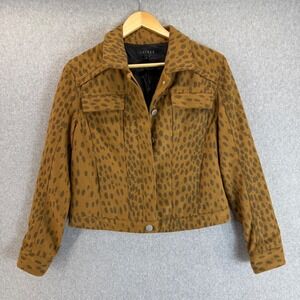 Laveer Leopard Print Wooly Collar Weekend Jacket Tan Wool‎ Blend Womens Small